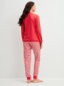 Women model is wearing Pyjama with cuff made of 100% Cotton in Red, Patterned from the Fruity Dreams series by CALIDA, Back view