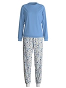 Women - Pyjama with cuff made of 100% Cotton in Blue, Floral, from the Flower Nights series by CALIDA