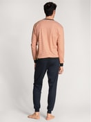 Men model is wearing Pyjama with cuff made of 100% Cotton in Red, Striped from the Nightwear Xtra series by CALIDA, Back view