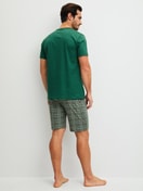 Men model is wearing Short pyjama made of 100% Cotton in Green, Checked from the Relax Imprint 2 series by CALIDA, Back view