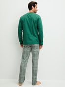 Men model is wearing Pyjamas, long made of 100% Cotton in Green, Checked from the Relax Imprint 2 series by CALIDA, Back view