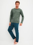 Men model is wearing Pyjamas, long made of 100% Cotton in Green, Patterned from the Relax Imprint 1 series by CALIDA, Front view