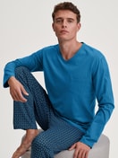Men model is wearing Pyjamas, long made of 100% Cotton in Blue, Patterned from the Relax Imprint 2 series by CALIDA, Additional Image