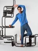 Men model is wearing Pyjamas, long made of 100% Cotton in Blue, Patterned from the Relax Imprint 2 series by CALIDA, Additional Image