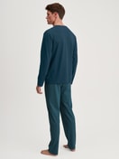 Men model is wearing Pyjamas, long made of 100% Cotton in Turquoise, Patterned from the Relax Imprint 3 series by CALIDA, Back view