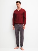 Men model is wearing Pyjama with cuff made of 100% Cotton in Red, Striped from the Cotton Special series by CALIDA, Front view
