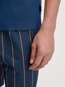 Men model is wearing Short pyjamas made of 100% Cotton in Blue, Striped from the Relax Imprint 1 series by CALIDA, Detail