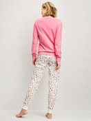 Women model is wearing Pyjama with cuff made of 100% Cotton in Pink, Patterned from the Cotton Special series by CALIDA, Back view