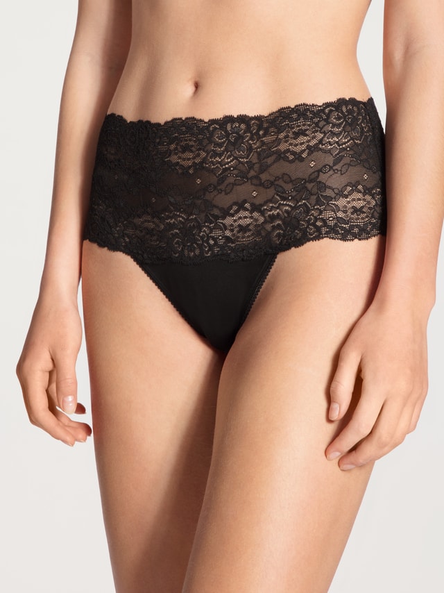 High-waisted briefs with lace waistband