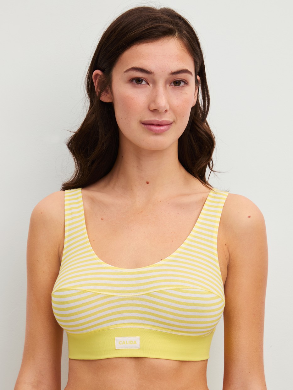 La modella / Il modello Donna indossa Bustier in Cotone di colore Giallo, A righe, della serie EDITION 85 di CALIDA, Vista frontale