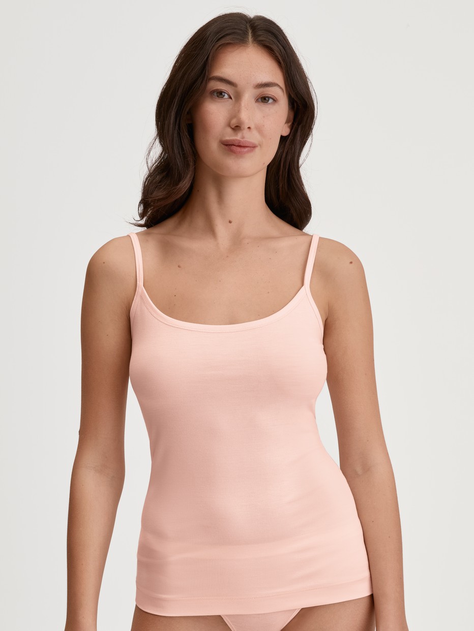 Women model is wearing Spaghetti top made of Modal in Pink, Unicoloured from the Soft Favourites series by CALIDA, Front view
