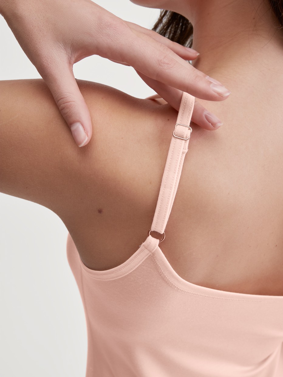 Women model is wearing Spaghetti top made of Modal in Pink, Unicoloured from the Soft Favourites series by CALIDA, Detail