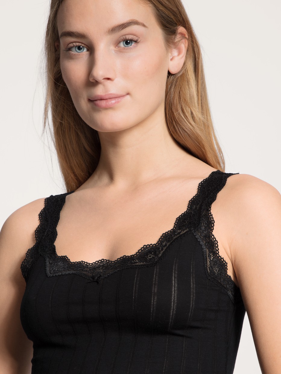 Women - Tank top made of Cotton in Black, Lace, from the Etude Toujours series by CALIDA, Detail