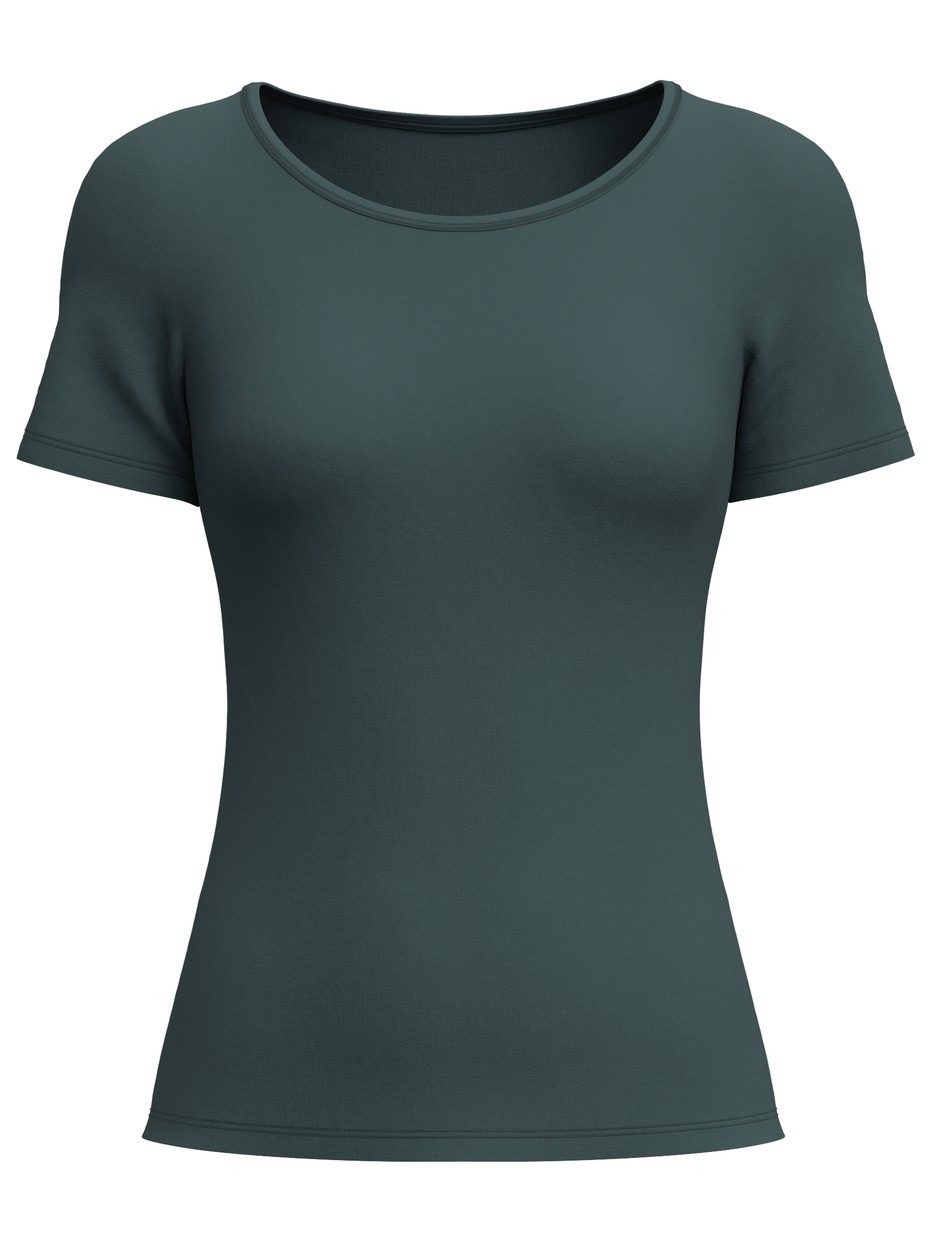 Damen - T-Shirt, Rundhals aus Baumwolle in Grün, Einfarbig aus Serie Natural Comfort von CALIDA