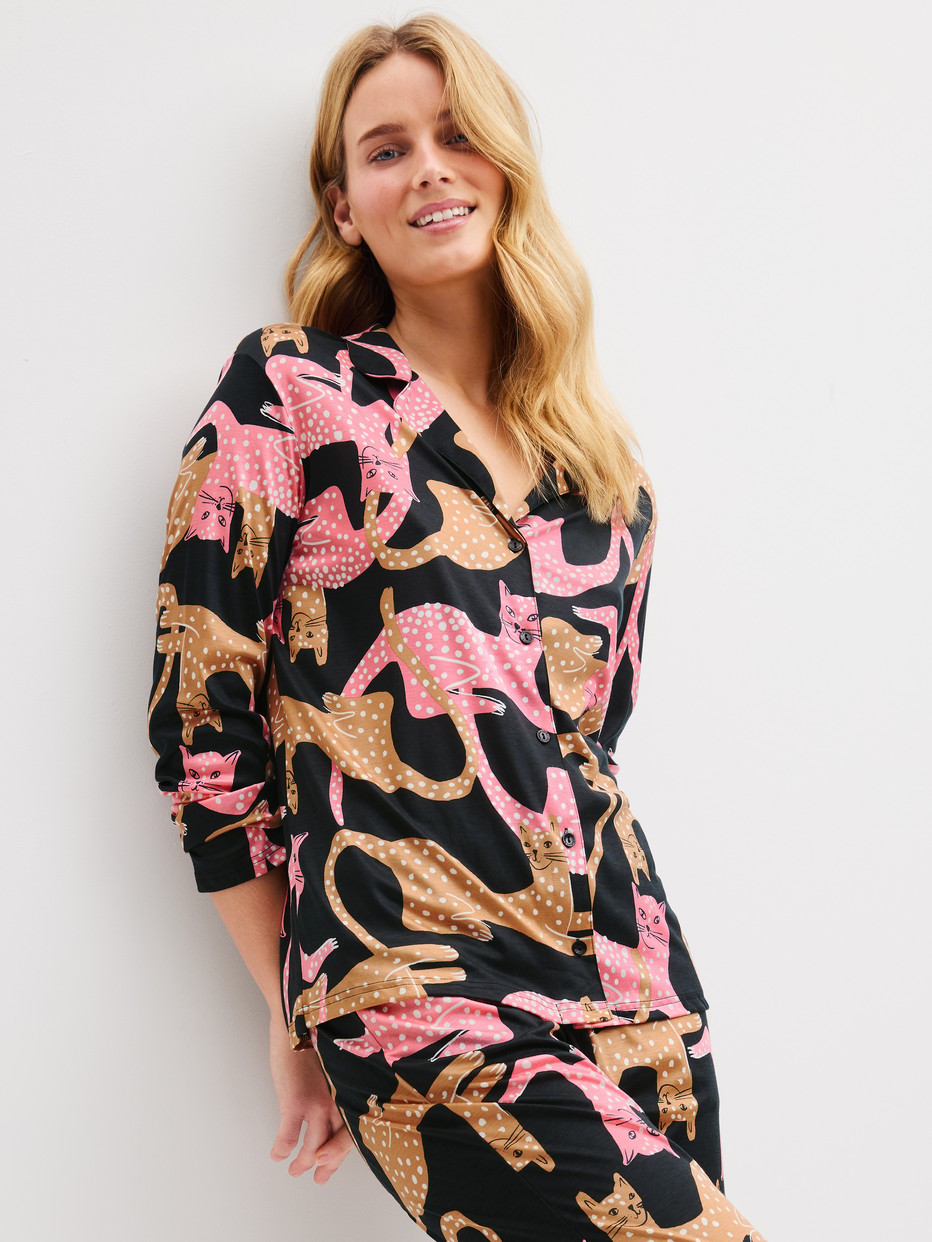 Women model is wearing  made of Modal in Black, Motif from the Sleep Over M&M series by CALIDA, Additional Image