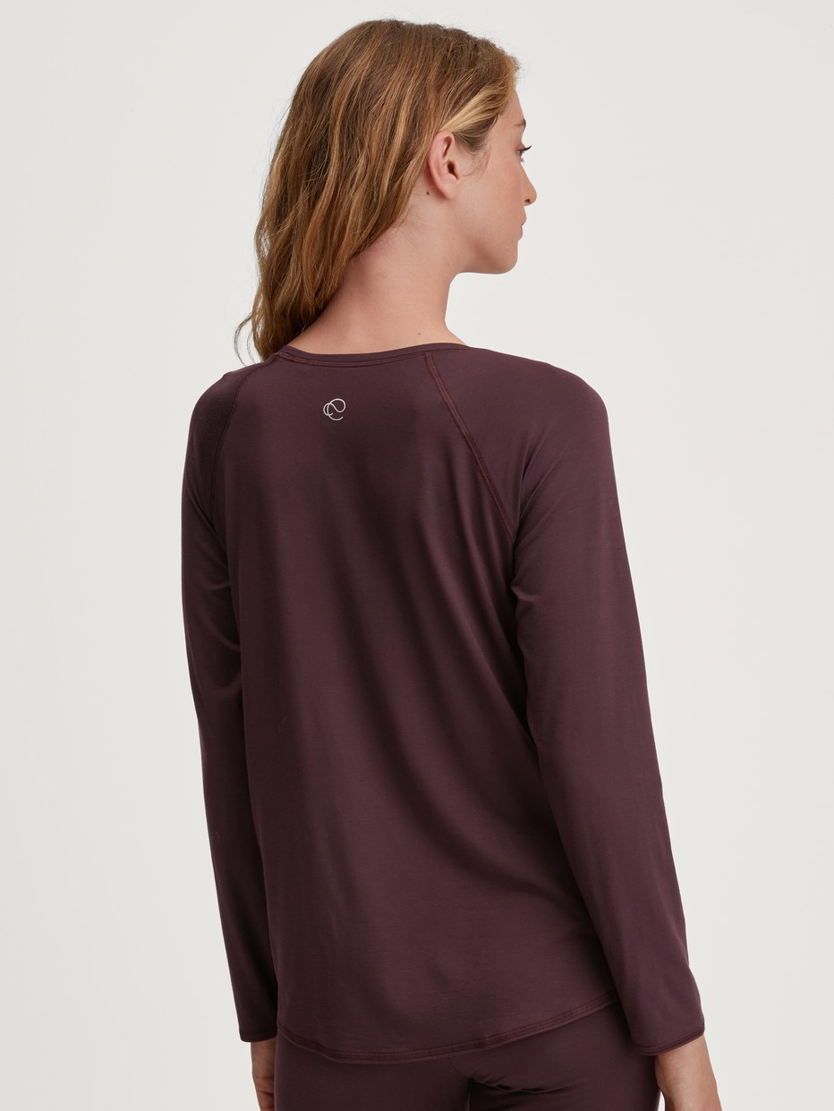 Le mannequin Femme porte le/la T-shirt à manches longues en Modal de couleur Marron, Unicolore, de la série DSW Balancing de CALIDA, Vue arrière