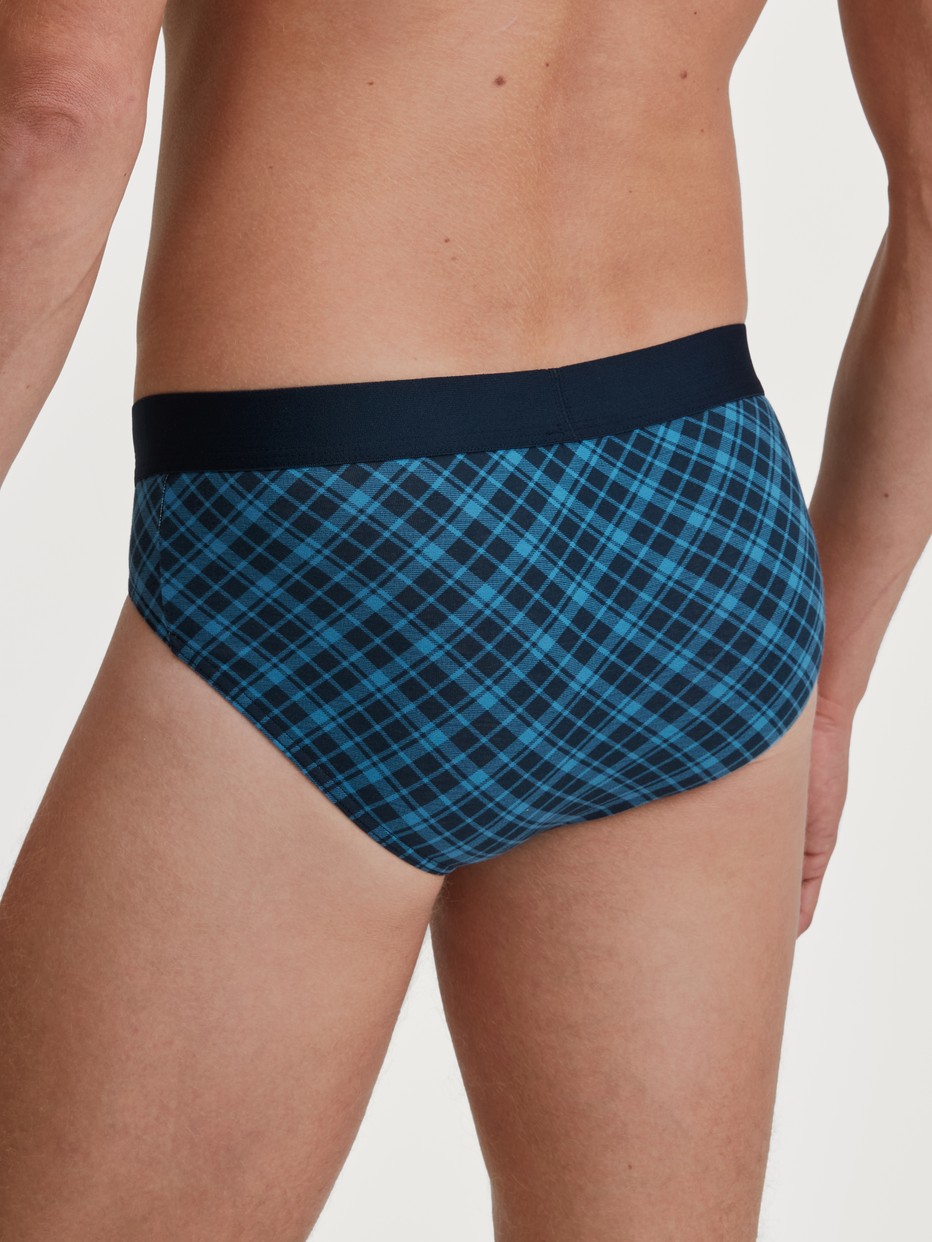 Men model is wearing Brief made of Cotton in Blue, Checked from the Cotton Code Design series by CALIDA, Back view