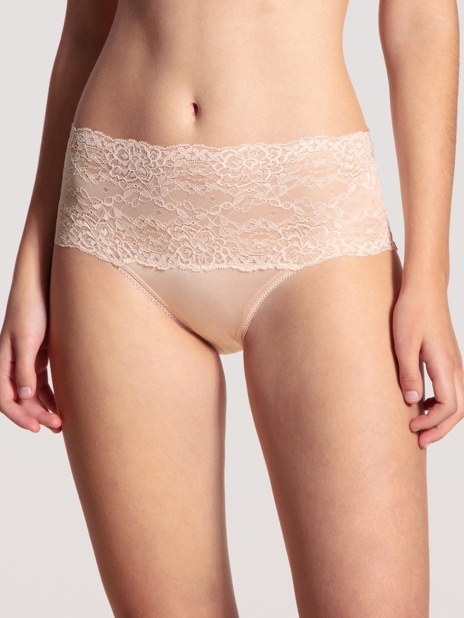 High-waisted briefs with lace waistband