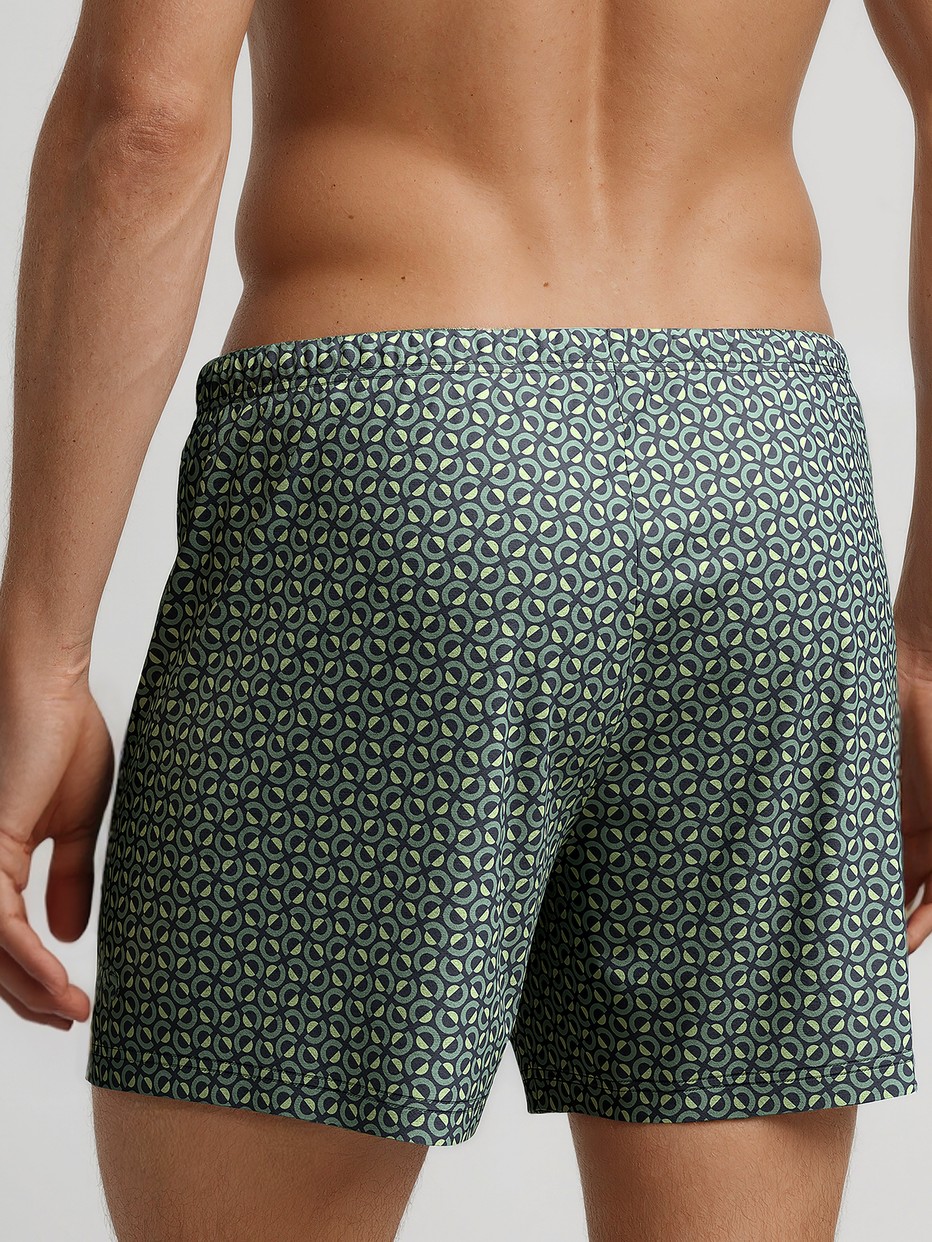 Herren-Model trägt Boxershorts, 2er-Pack aus 100% Baumwolle in Grün, Gemustert aus Serie Cotton Special von CALIDA, Rückansicht