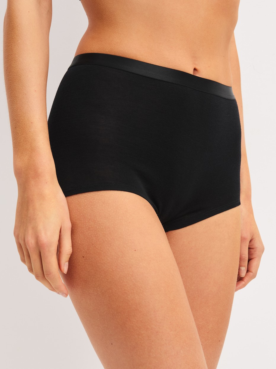 Women model is wearing  made of Wool in Black, Unicoloured from the True Confidence series by CALIDA, Front view
