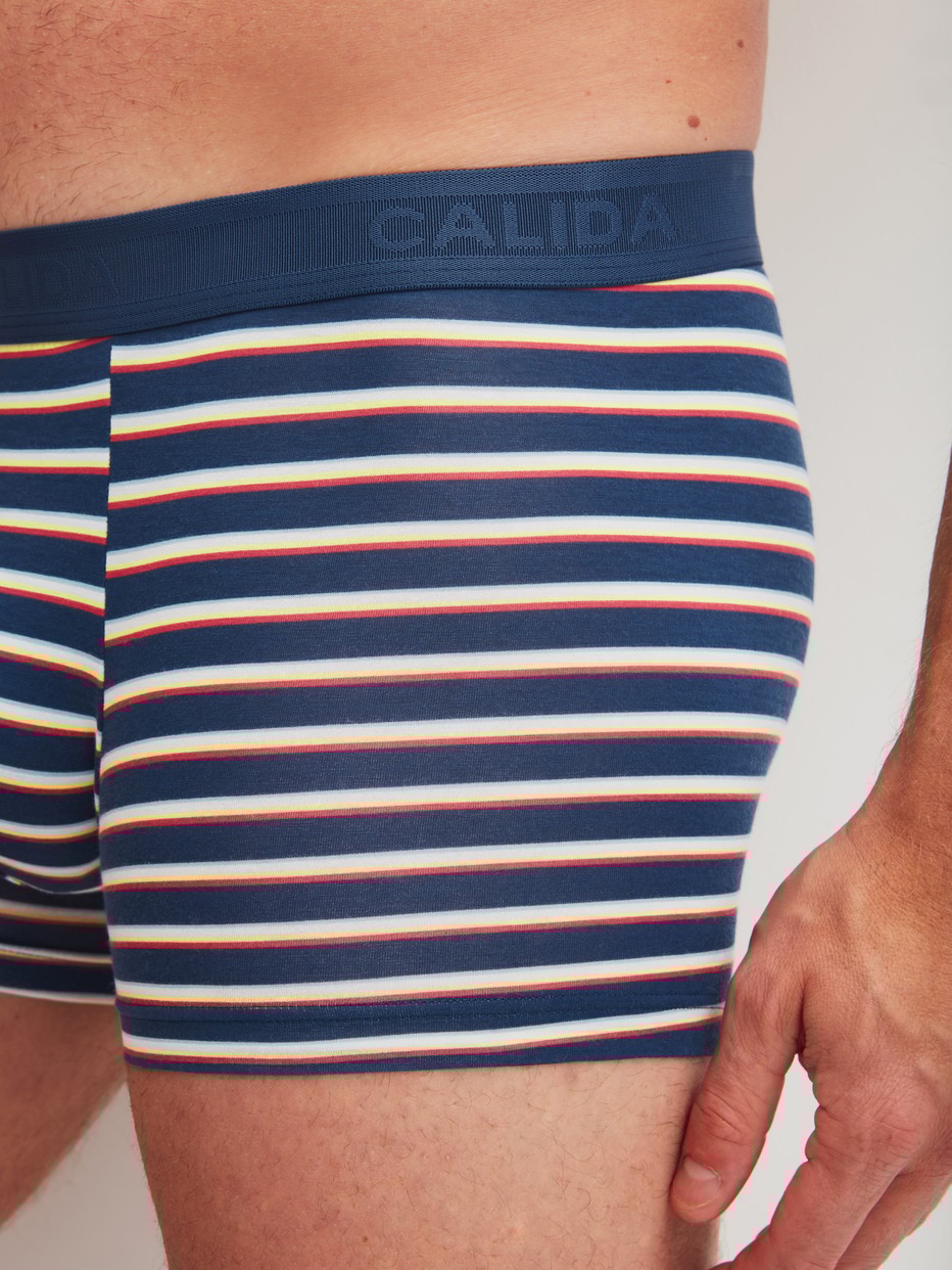 Men model is wearing Boxer brief made of Lyocell in Blue, Striped from the Focus Trend series by CALIDA, Detail