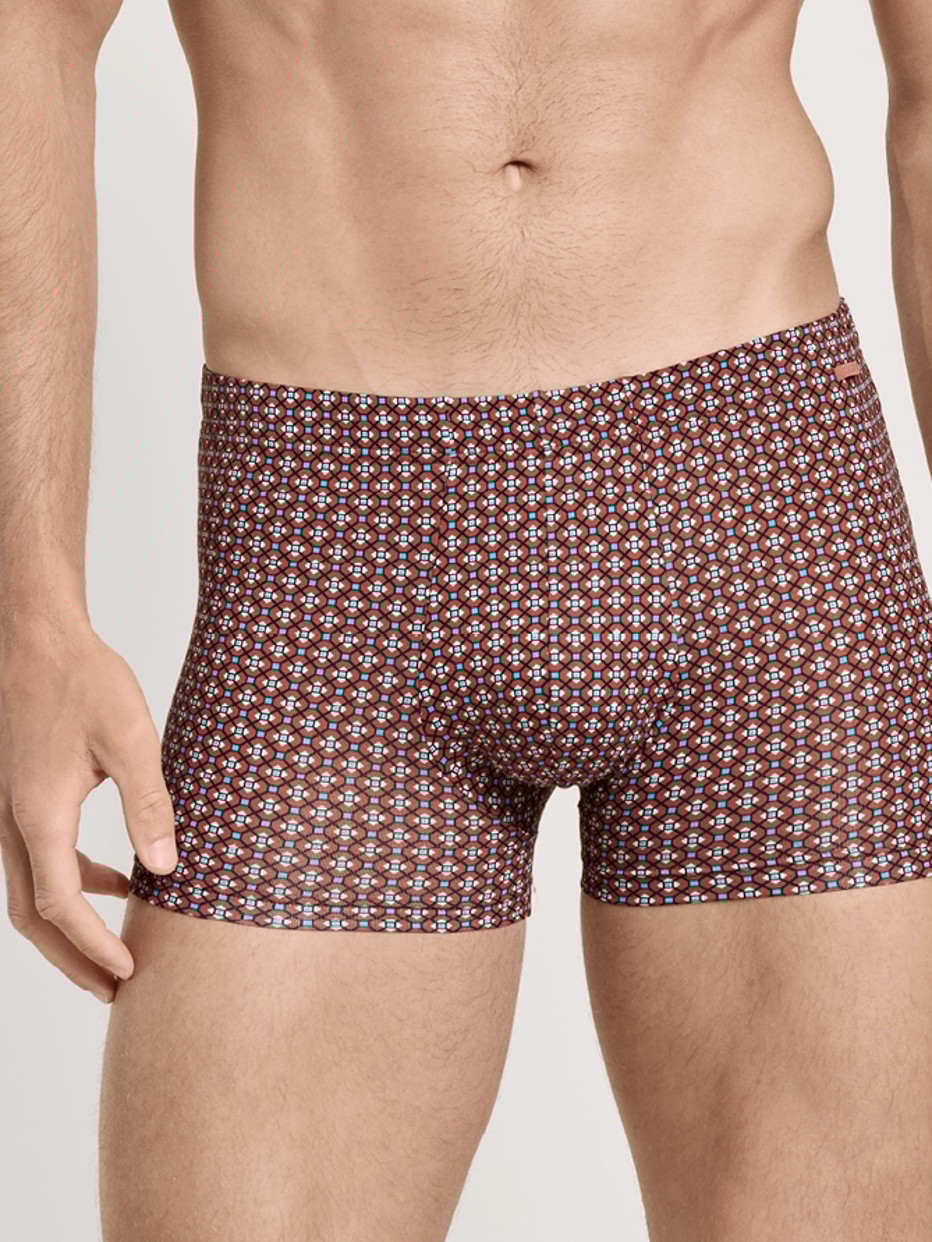 Men model is wearing Boxer brief made of Cotton in Red, Patterned from the Daywear Xtra series by CALIDA, Front view