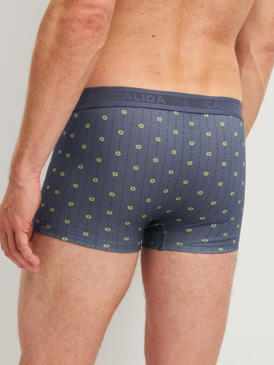 Men model is wearing Boxer brief made of Cotton in Grey, Patterned from the EDITION 85 series by CALIDA, Back view