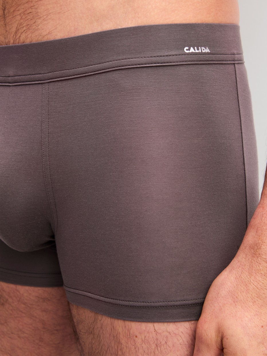 Men model is wearing Boxer brief with Quick Dry Effect made of Modal in Brown, Unicoloured from the Balanced Day series by CALIDA, Detail