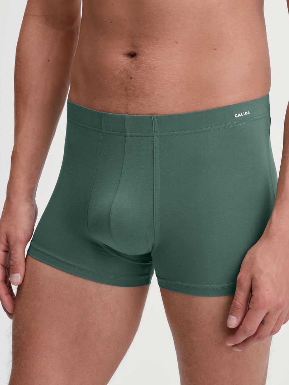 Men model is wearing Boxerbrief made of Modal in Green, Unicoloured from the Balanced Day series by CALIDA, Front view