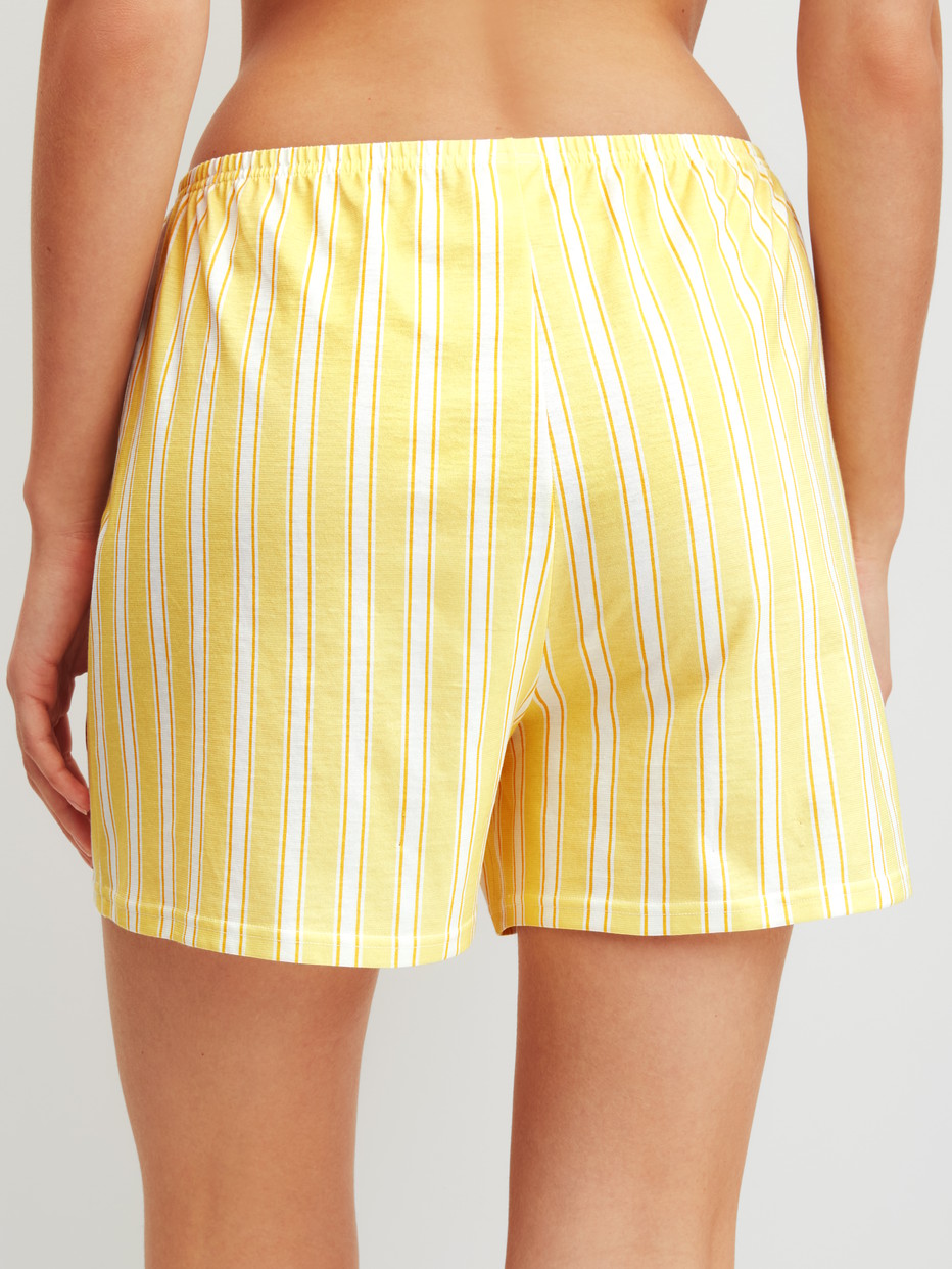 Women model is wearing Pyjama shorts made of 100% Cotton in Yellow, Unicoloured from the Favourites Ocean series by CALIDA, Back view