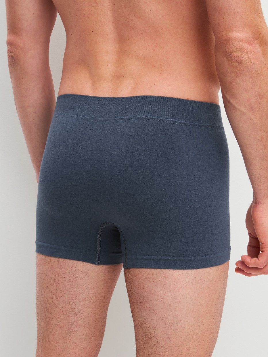 La modella / Il modello Uomo indossa Boxer brief in Modal di colore Grigio, Tinta unita, della serie Seamless Natural di CALIDA, Vista posteriore