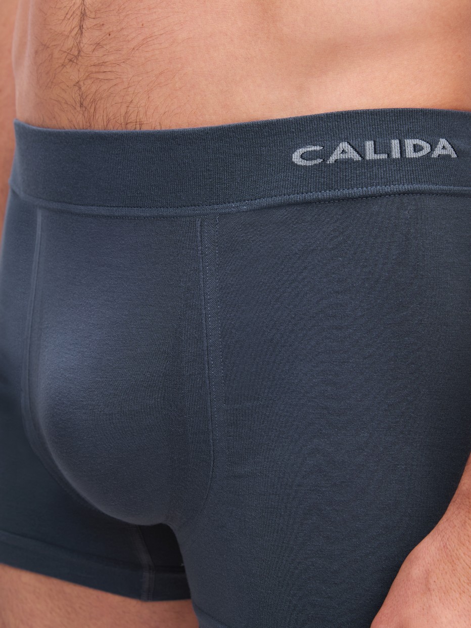 La modella / Il modello Uomo indossa Boxer brief in Modal di colore Grigio, Tinta unita, della serie Seamless Natural di CALIDA, Dettaglio