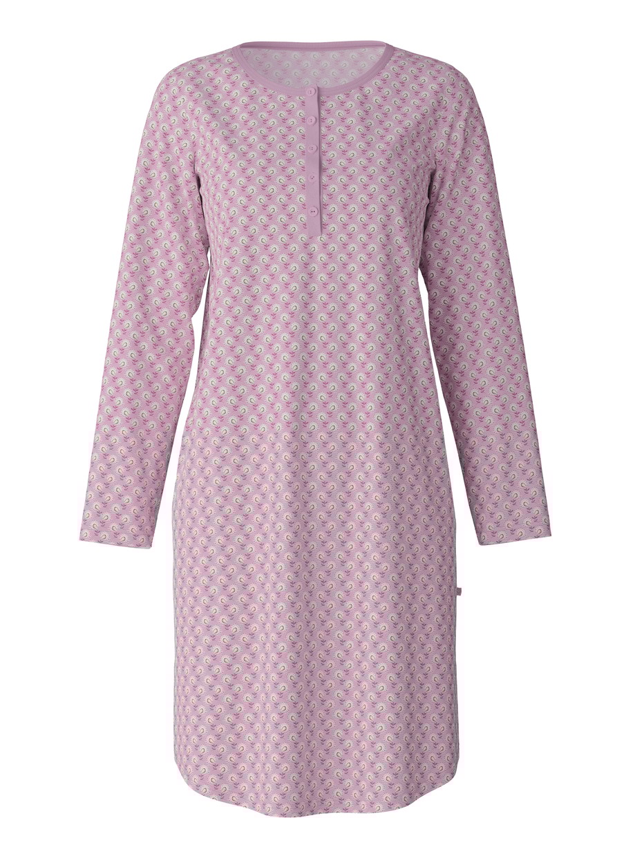 Damen - Langarm-Nachthemd, Länge 100 cm aus 100% Baumwolle in Rosa, Gemustert aus Serie Cotton Special von CALIDA