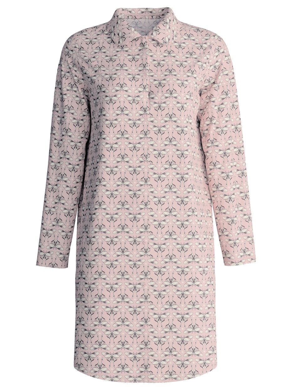 Damen - Langarm-Nachthemd mit Knöpfen, Länge 95 cm aus Modal in Rosa, Gemustert aus Serie Favourites Seduction von CALIDA