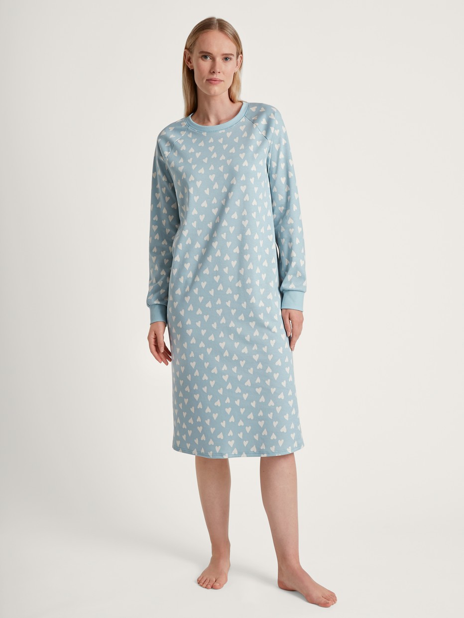 Chemise De Nuit Femme Manches Longues Motif Pieuvres - Tissu Coton Doux, Coupe Décontractée, Longueur Au-dessus Du Genou