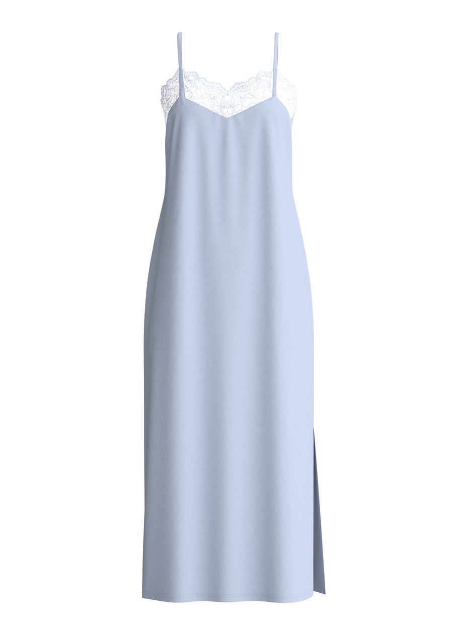 Damen - Nachthemd mit Spaghettiträgern, Länge 125cm aus Modal in Blau, Spitze aus Serie Elegant Dreams von CALIDA
