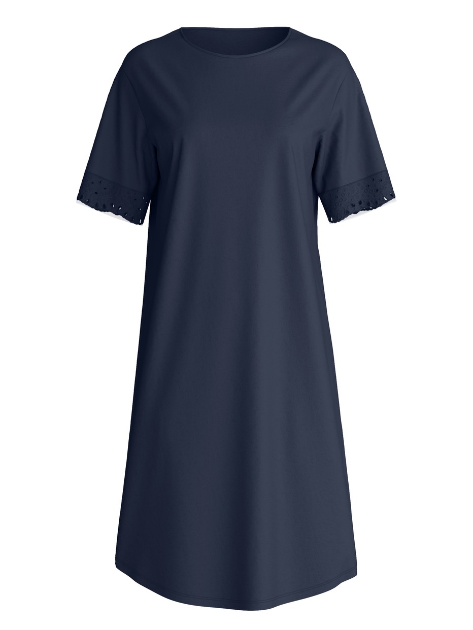 Damen - Kurzarm-Nachthemd, Länge 100 cm aus Baumwolle in Blau, Einfarbig aus Serie Favourites Tiles von CALIDA