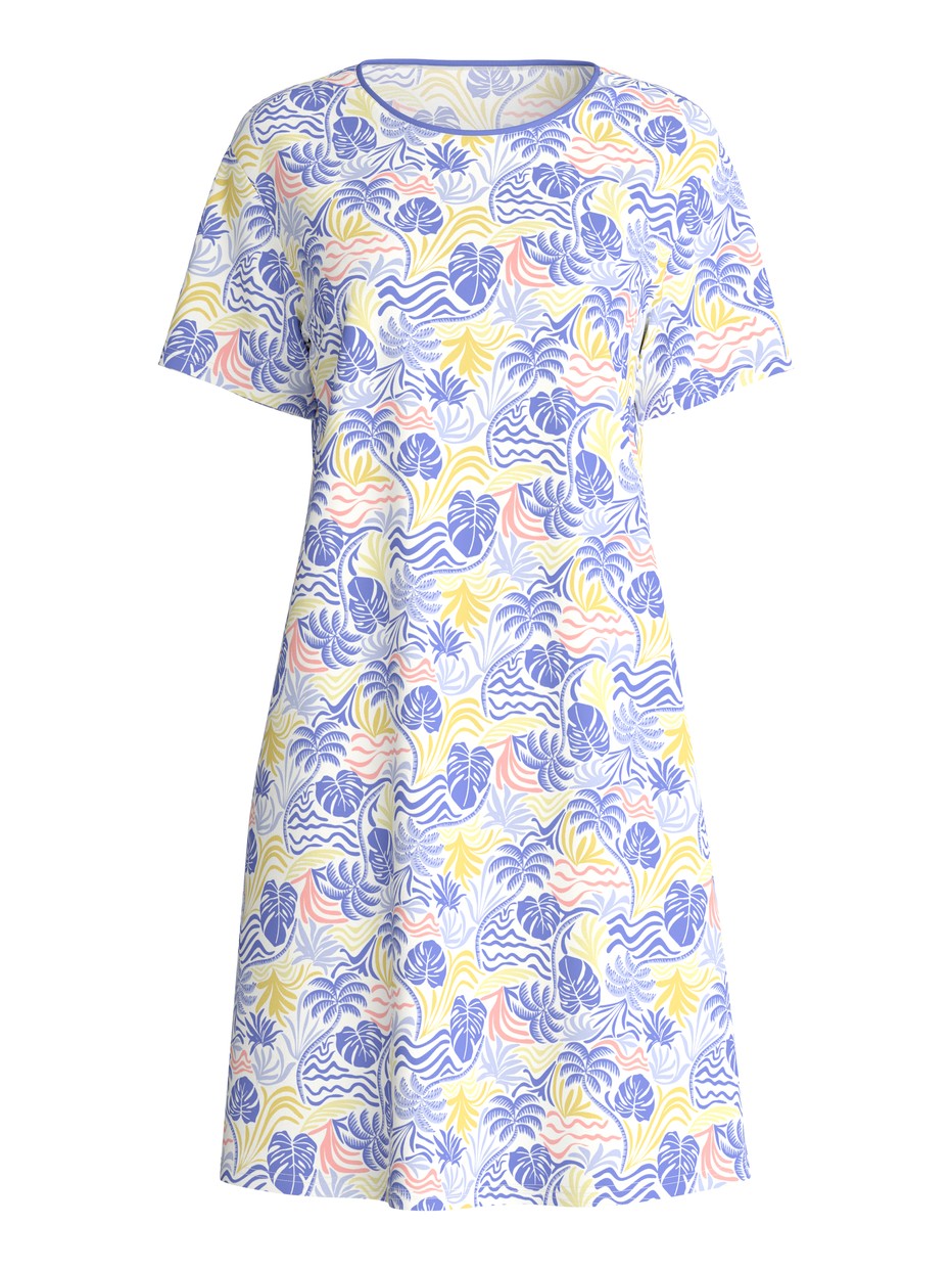 Women - Short-sleeved nightdress, length 95 cm made of 100% Cotton in Blue, Floral, from the Coastal Dreams series by CALIDA