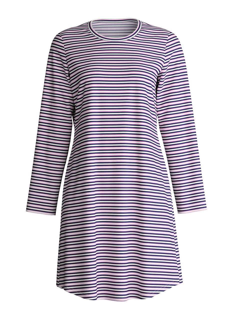 Women - Long Sleeve Nightdress – 95 cm Length made of 100% Cotton in Blue, Striped, from the Nightwear Xtra series by CALIDA