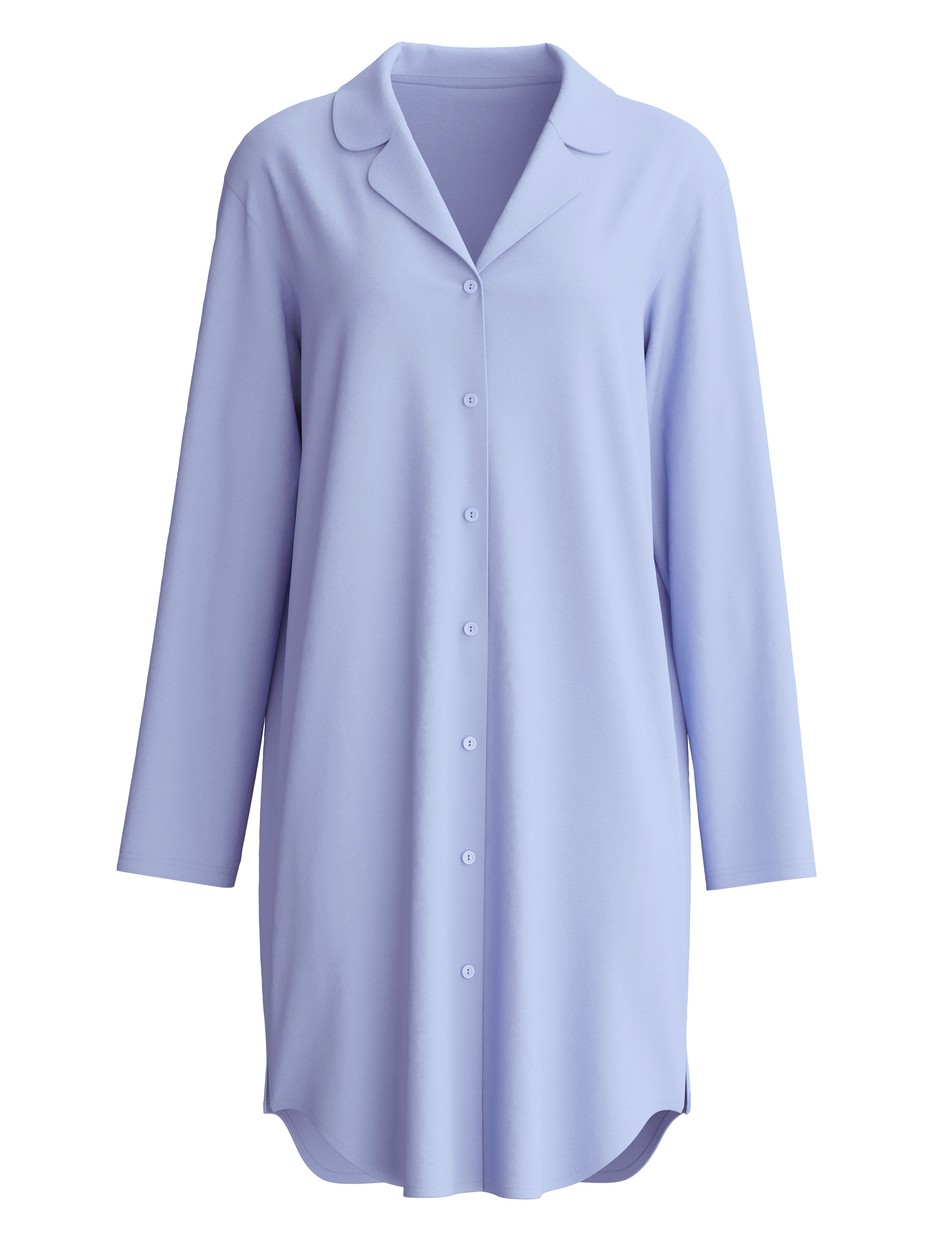 Femme - Chemise de nuit à manches longues, longueur 95 cm en 100% coton de couleur Bleu, Unicolore, de la série EDITION 85 de CALIDA