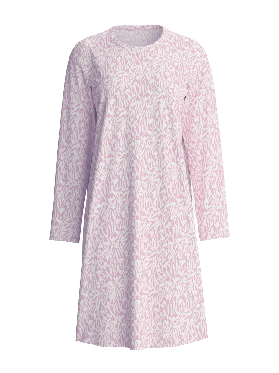 Femme - Chemise de nuit à manches longues, longueur 100 cm en 100% coton de couleur Violet, À motifs, de la série Blooming Nights de CALIDA