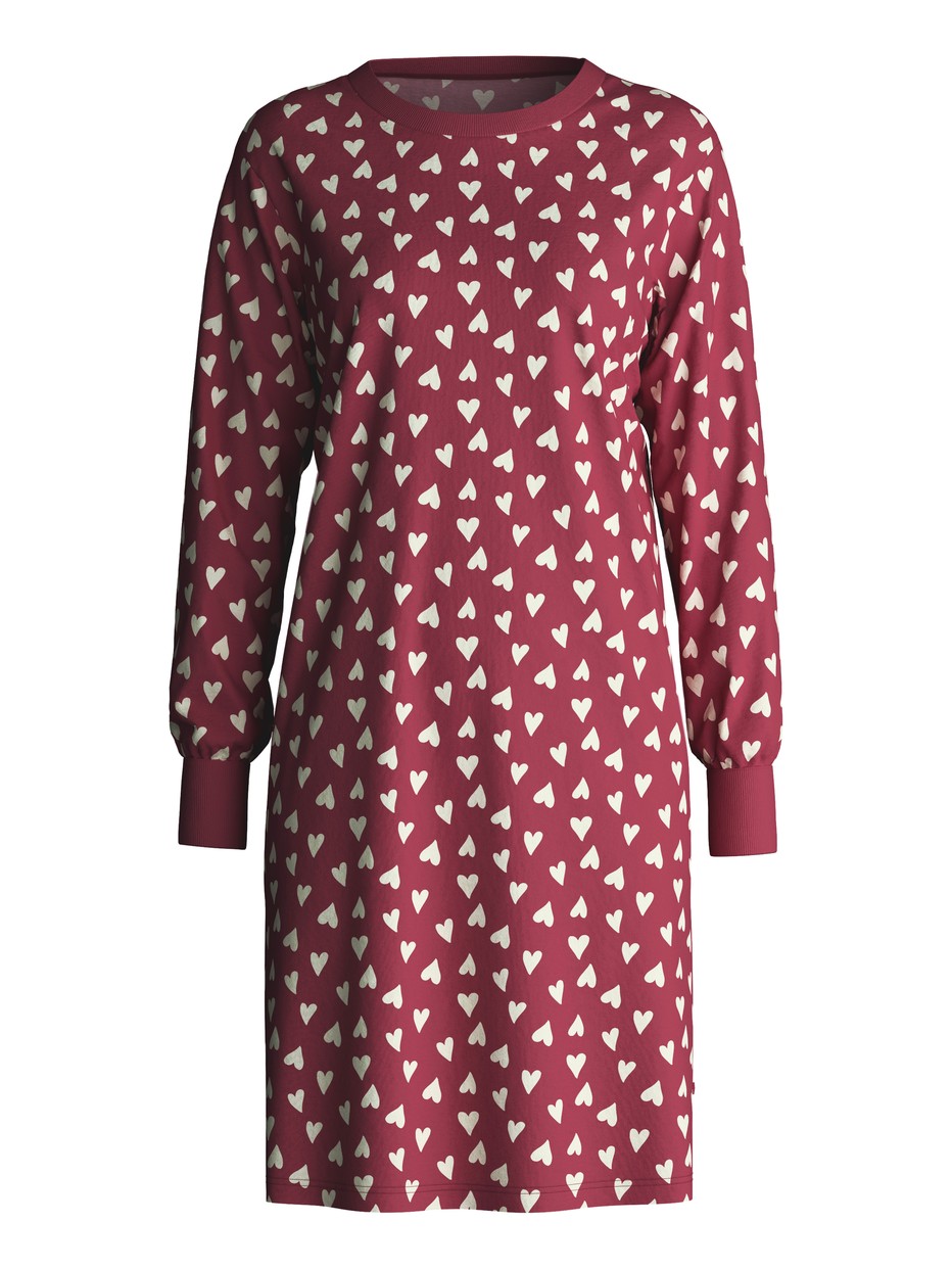 Damen - Langarm-Nachthemd, Länge 100 cm aus 100% Baumwolle in Rot, Gemustert aus Serie Cotton Special von CALIDA