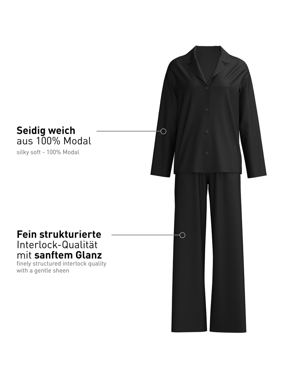 Damen - Pyjama aus TENCEL™ mit Knöpfen aus Modal in Schwarz, Gestreift aus Serie Striped Dreams von CALIDA