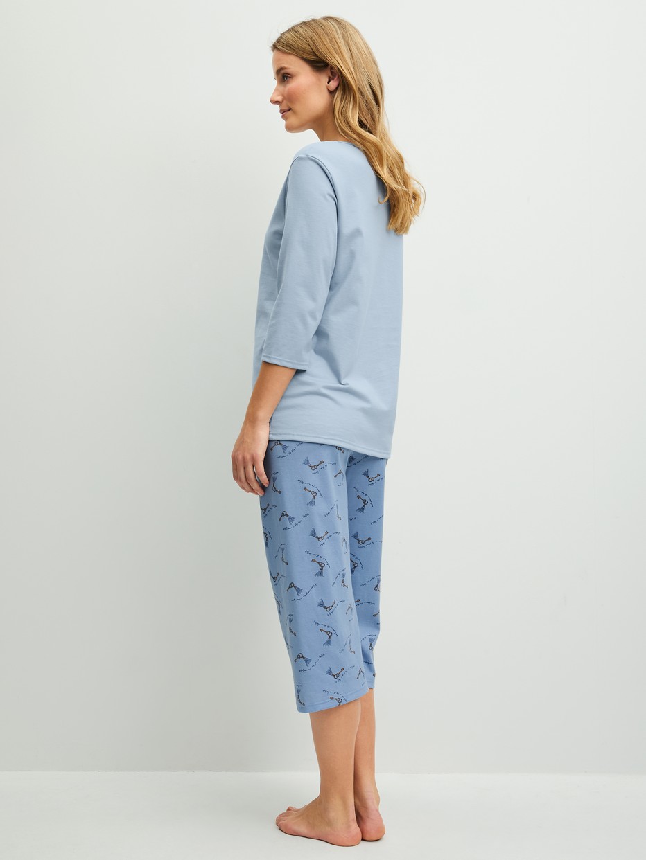 Women model is wearing  made of 100% Cotton in Blue, Patterned from the Hotel Nights series by CALIDA, Back view