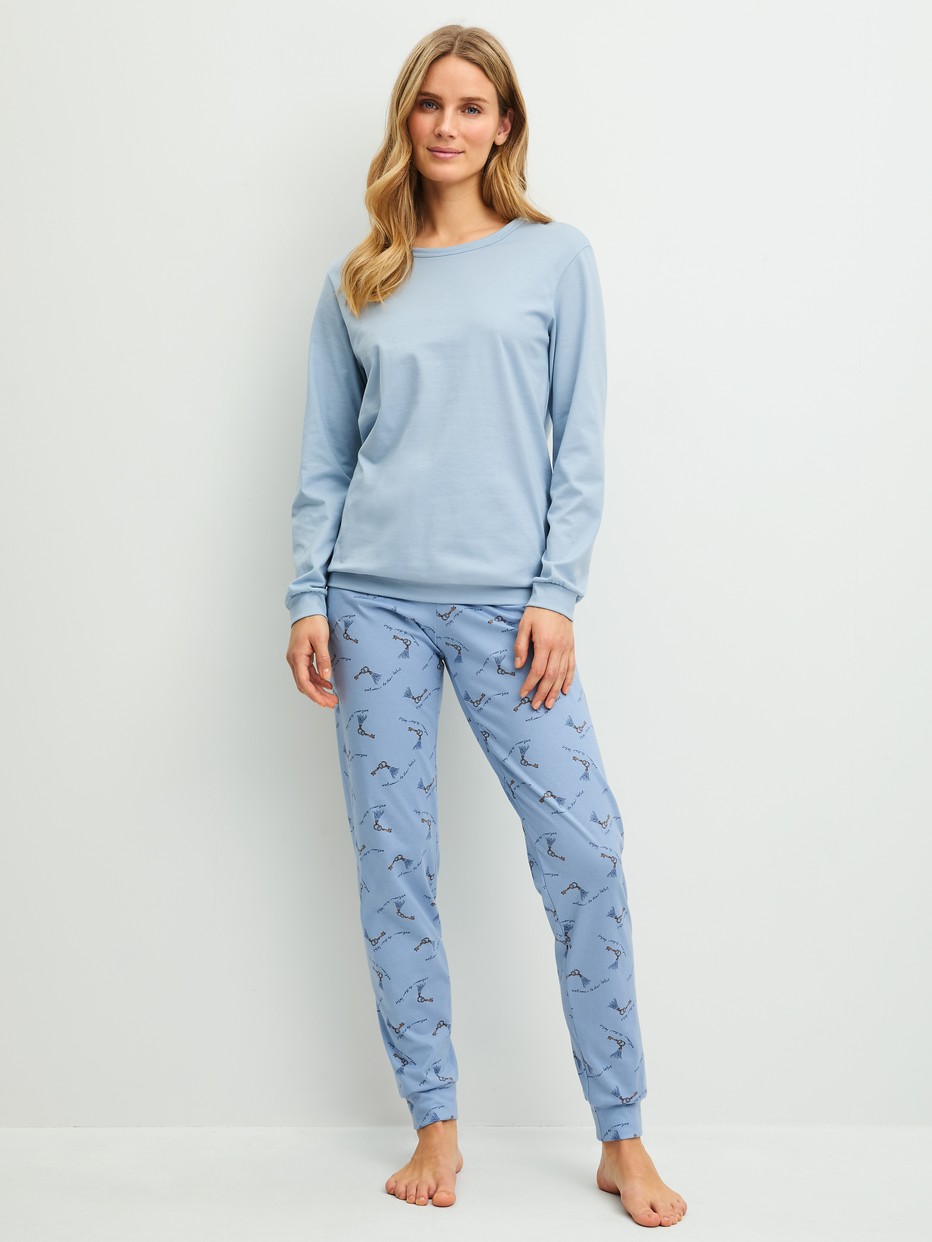 Women model is wearing  made of 100% Cotton in Blue, Patterned from the Hotel Nights series by CALIDA, Front view