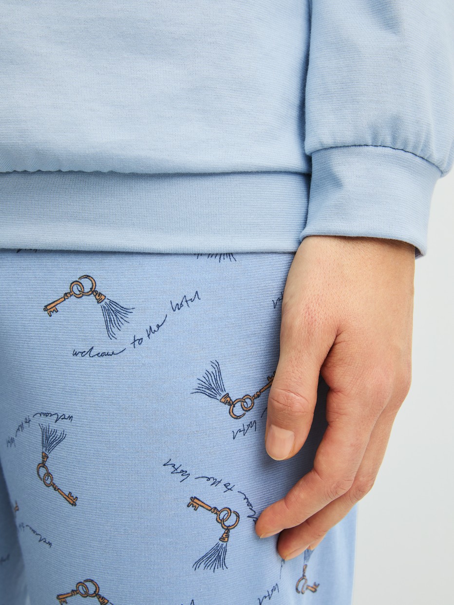 Women model is wearing  made of 100% Cotton in Blue, Patterned from the Hotel Nights series by CALIDA, Detail