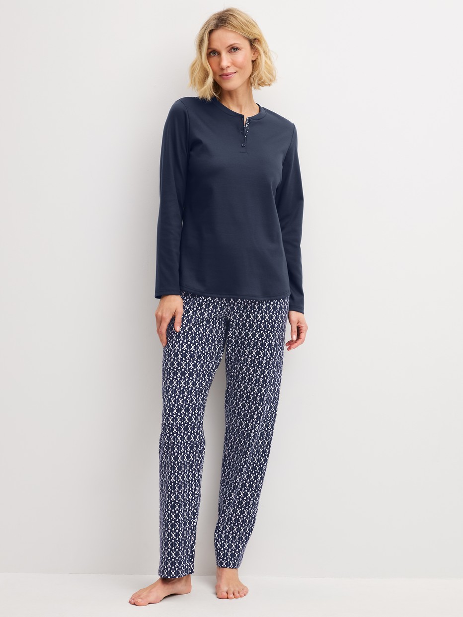 Women model is wearing  made of 100% Cotton in Blue, Patterned from the Midnight Hearts series by CALIDA, Front view