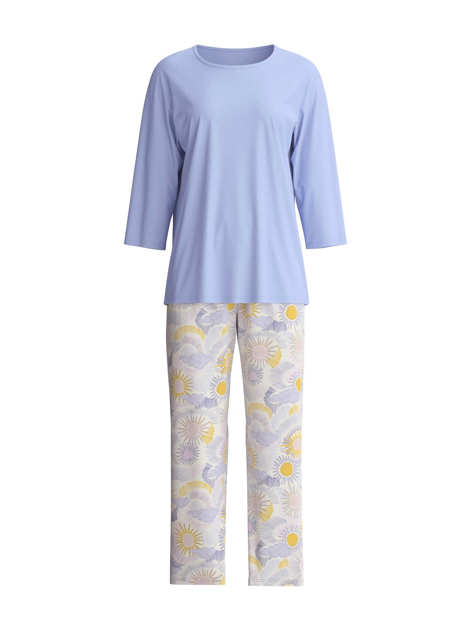 Damen - 7/8-Pyjama aus 100% Baumwolle in Blau, Gemustert aus Serie EDITION 85 von CALIDA