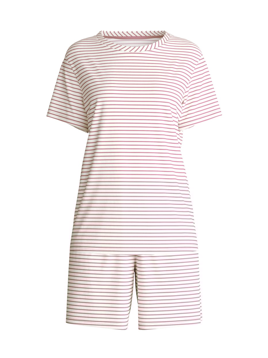 Damen - Kurz-Pyjama aus 100% Baumwolle in Violett, Gestreift aus Serie Nightwear Xtra von CALIDA