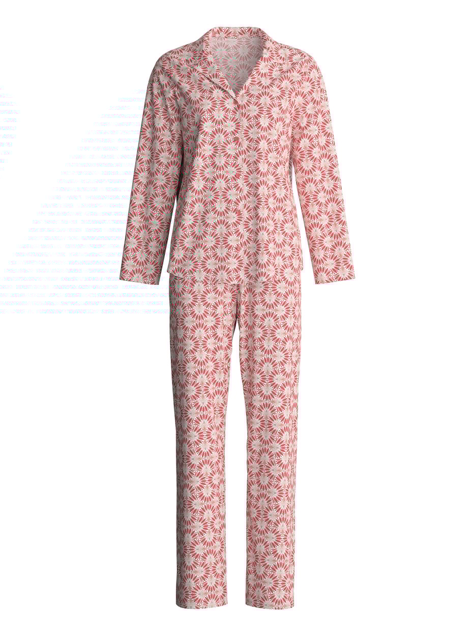 Damen - Pyjama mit Knöpfen aus 100% Baumwolle in Rot, Gemustert aus Serie Cotton Special von CALIDA